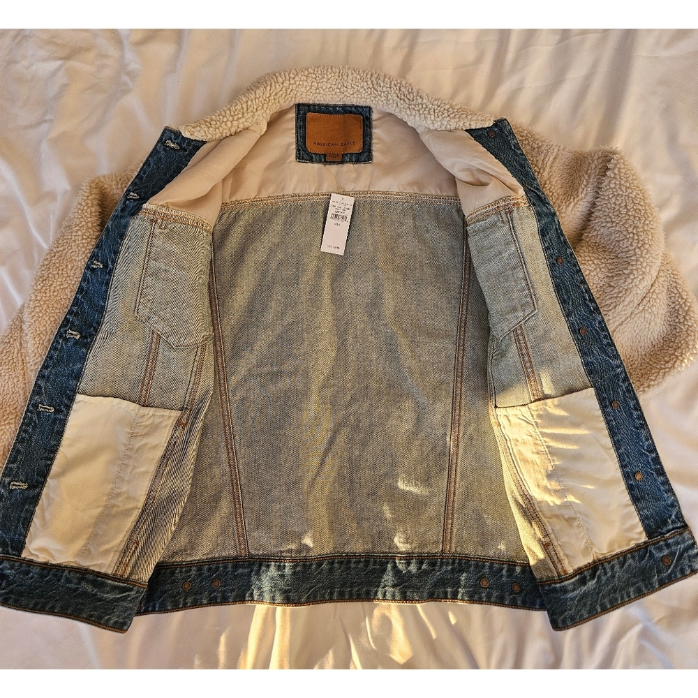 American Eagle S Cream Sherpa Denim Jacket - Picture 11 of 11
